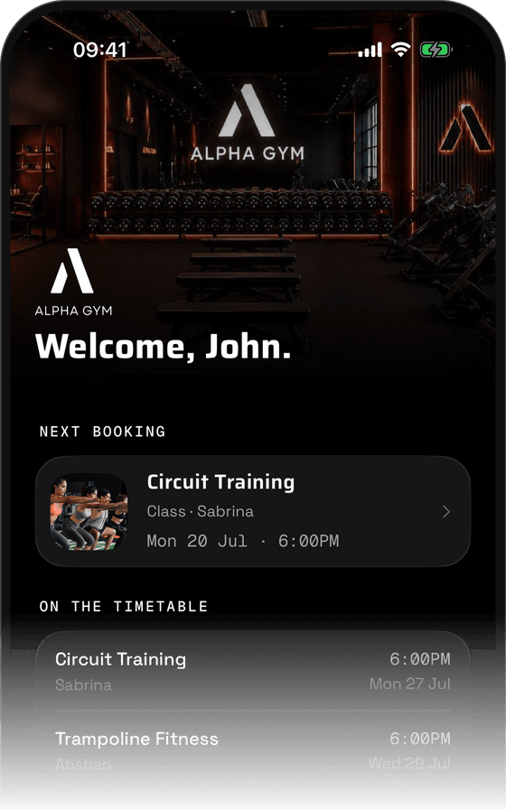 The Alpha Gym app home screen