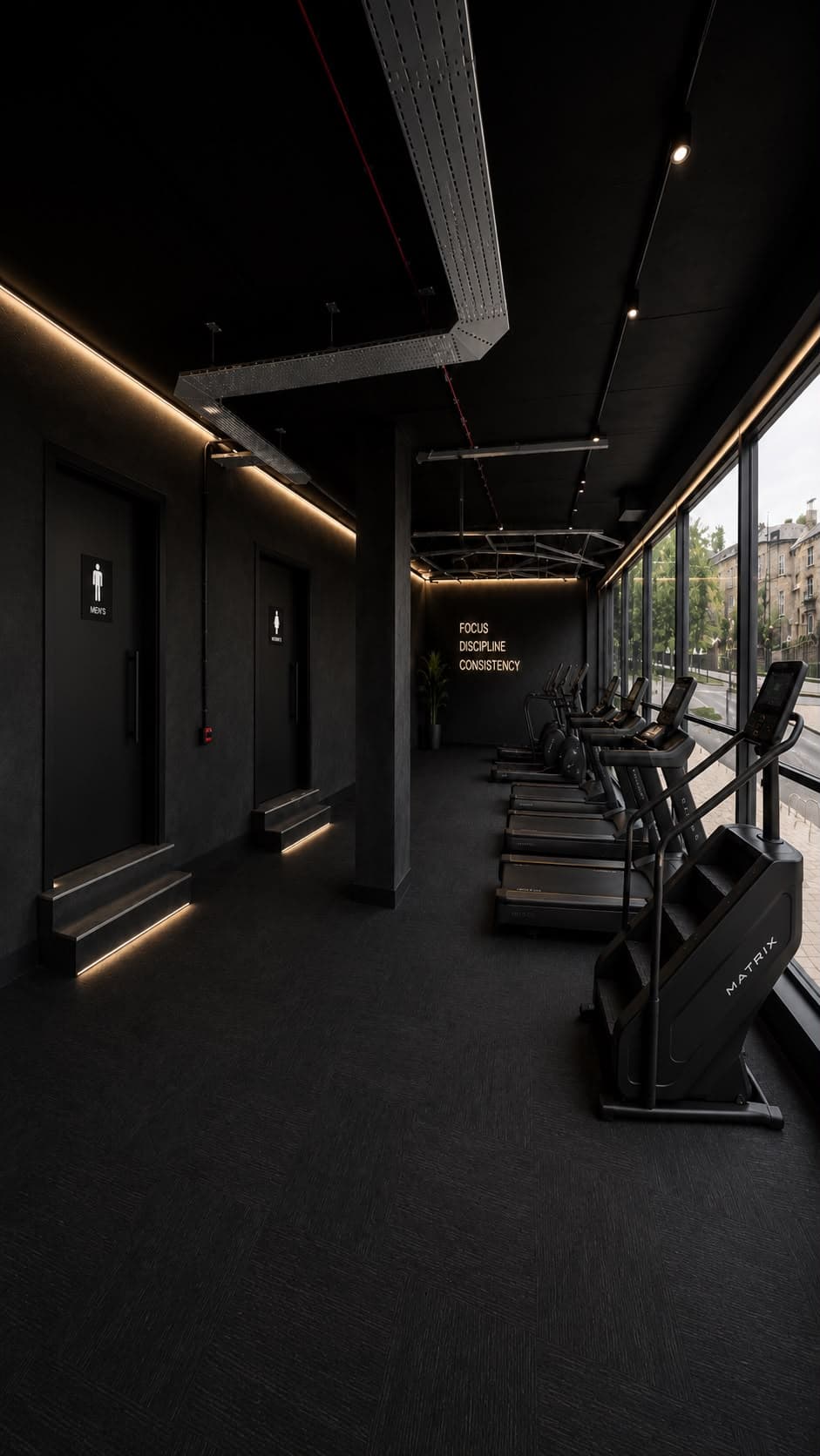 Alpha Gym cardio area overlooking Little Horton Lane